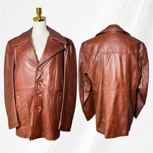 Vintage Peters All Weather Sportswear Leather Jacket Brown Size 42 Menswear